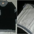 sweterek granatowy z szarym i blezerek biały z jeansowym.