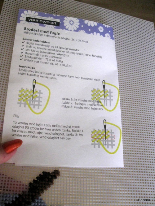 instrukcja wykonania haftu gobelinowego, tu na kanwie plastikowej
